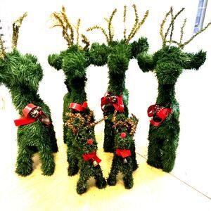 6 Vintage Reindeer Figure Christmas Topiary Garland Decor Bells Put Lights On